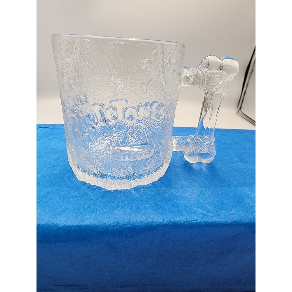 Vintage 1993 McDonalds Flintstones Pre-Dawn Glass Mug Bone Handle Made in France